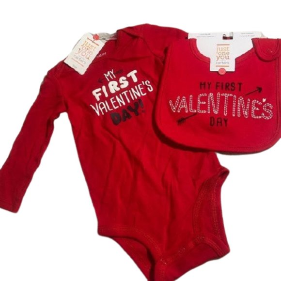 My First Valentine's Day Bodysuit + Bib NEW Size 12 Month Baby Outfit Set NWT - Picture 1 of 5